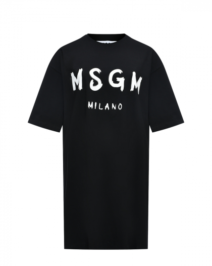 Платье-футболка с белым лого, черная MSGM | Фото 1