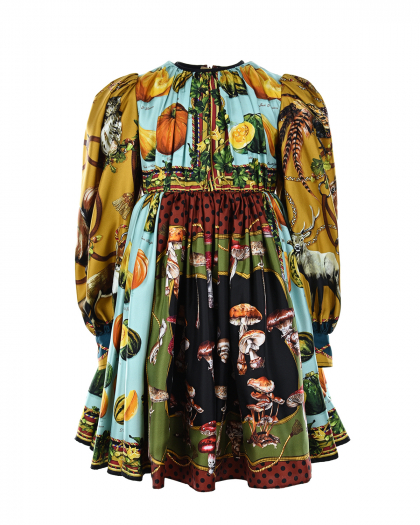 Шелковое платье с принтом &quot;грибы&quot; Dolce&Gabbana | Фото 1