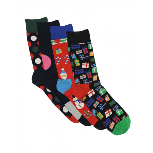 Носки с новогодним принтом в подарочной коробке Happy Socks | Фото 1