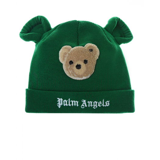 Зеленая шапка с аппликацией &quot;медвежонок&quot;  | Фото 1
