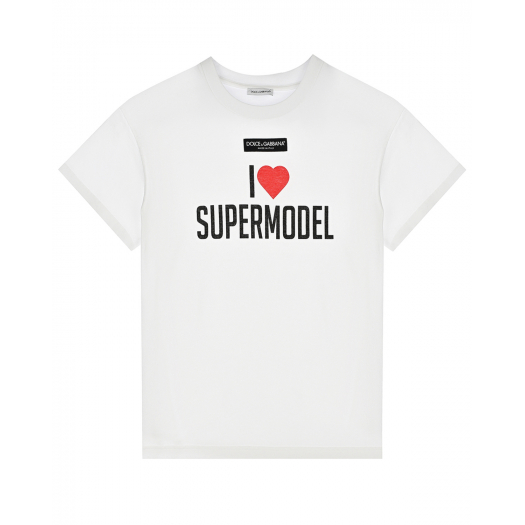 Белая футболка с принтом &quot;I love supermodel&quot; Dolce&Gabbana | Фото 1
