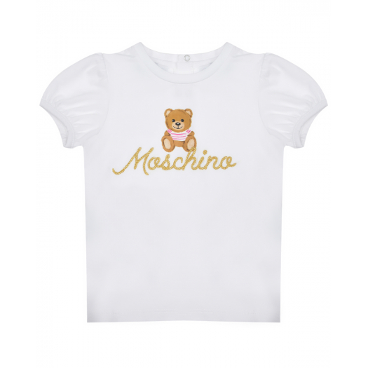 Белая футболка с золотистым лого Moschino | Фото 1
