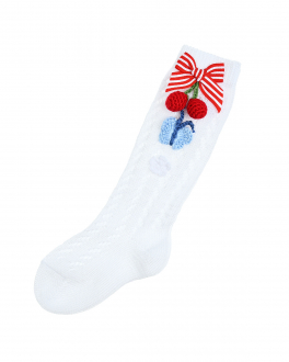 Белые носки с аппликациями &quot;вишни&quot; Monnalisa Белый, арт. 399007 9071 9984 | Фото 1