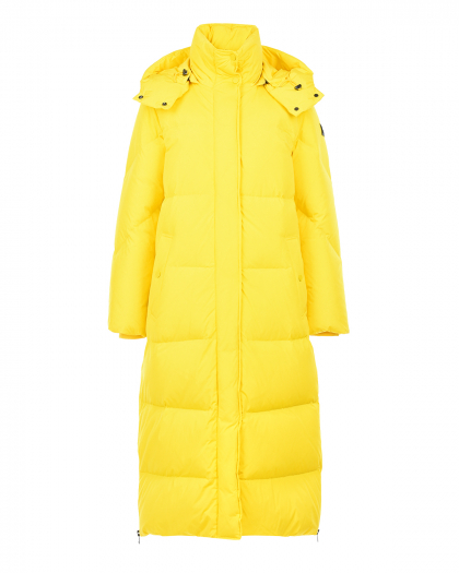 Желтое пальто-пуховик с капюшоном Woolrich | Фото 1
