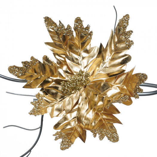 Декор Пуансеттия на клипсе, золото, 34 см Goodwill | Фото 1