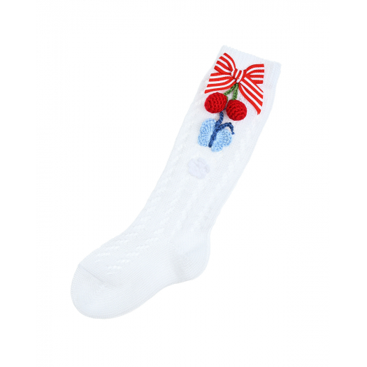 Белые носки с аппликациями &quot;вишни&quot; Monnalisa | Фото 1