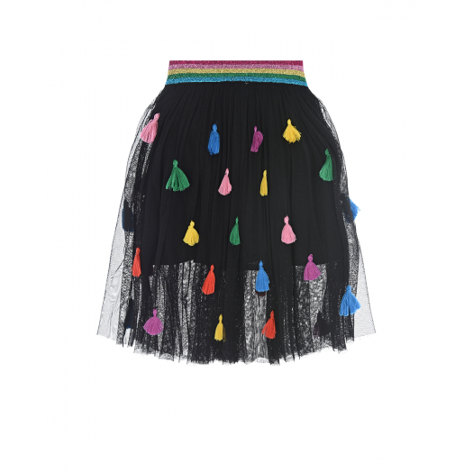 Черная юбка с разноцветными кисточками Stella McCartney | Фото 1