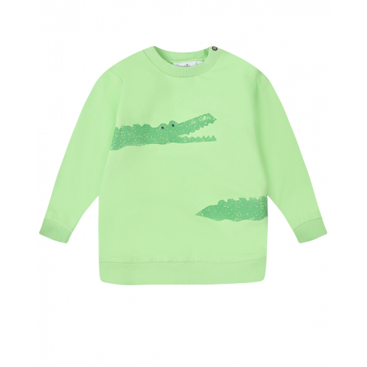 Зеленый свитшот с принтом &quot;крокодилы&quot; Sanetta Kidswear | Фото 1