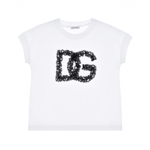 Футболка с кружевным логотипом Dolce&Gabbana | Фото 1