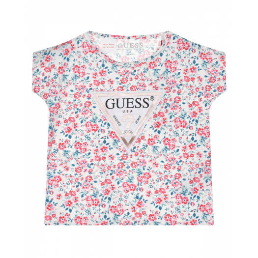 Хлопковая футболка с цветочным принтом Guess | Фото 1