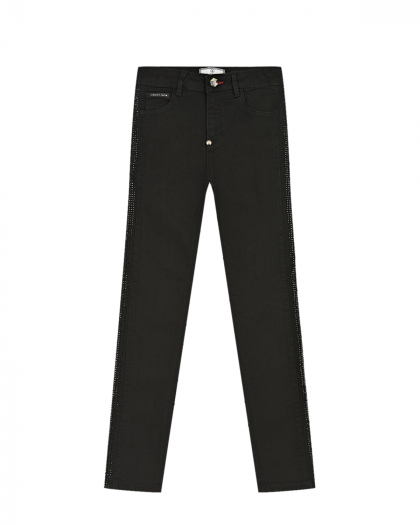 Черные джинсы с лампасами из страз Philipp Plein | Фото 1
