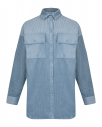 Вельветовая рубашка с накладными карманами, серо-голубая