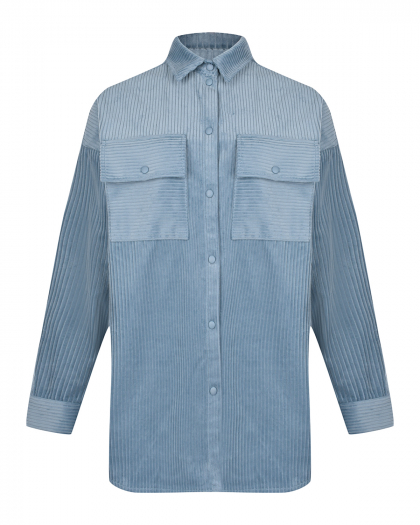 Вельветовая рубашка с накладными карманами, серо-голубая Dan Maralex | Фото 1