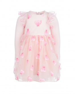 Розовое платье с аппликациями в форме сердечек Monnalisa Розовый, арт. 318914 8912 9292 | Фото 1