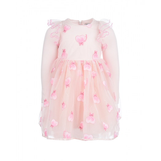 Розовое платье с аппликациями в форме сердечек Monnalisa | Фото 1