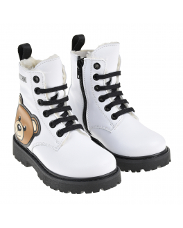Белые утепленные ботинки из кожи Moschino Белый, арт. 71866 VAR.2 | Фото 1