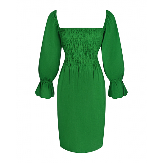 Зеленое льняное платье мини ALINE | Фото 1