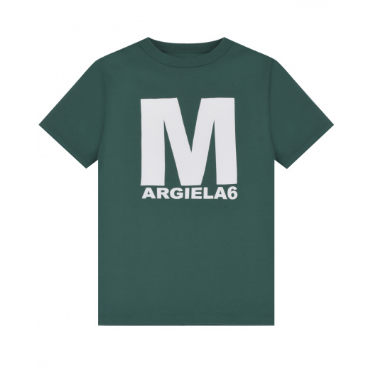 Зеленая футболка с крупным принтом &quot;М&quot; MM6 Maison Margiela | Фото 1