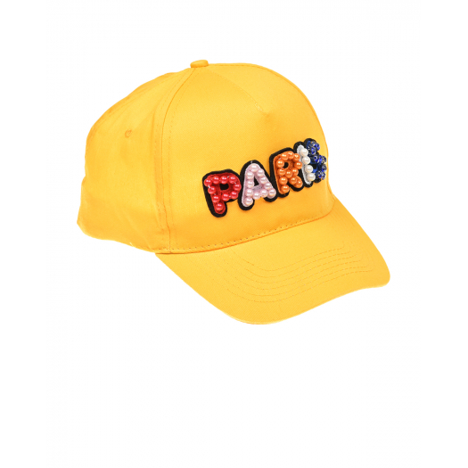 Желтая шапка с надписью &quot;PARIS&quot; из бусин Regina | Фото 1