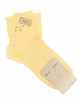 Желтые носки со стрекозой из страз Story Loris Желтый, арт. 7409 G9 | Фото 1