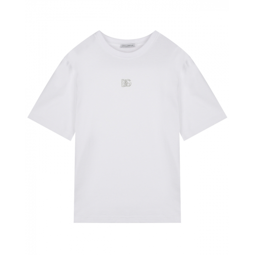 Белая футболка с лого из стразов Dolce&Gabbana | Фото 1