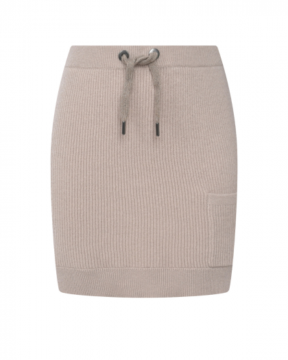 Кашемировая бежевая юбка с поясом на кулиске Brunello Cucinelli | Фото 1