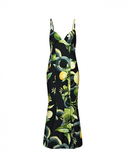 Платье миди с принтом лимоны, черное Roberto Cavalli | Фото 1
