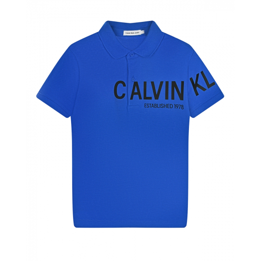 Синяя футболка-поло с черным логотипом Calvin Klein | Фото 1