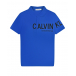 Синяя футболка-поло с черным логотипом Calvin Klein | Фото 1