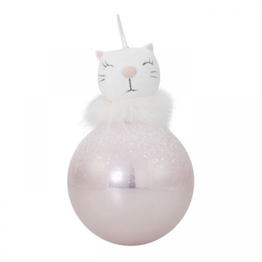 Шар на ёлку &quot;Шар с котом&quot; 6,5 см, серебро/розовый, 2 вида, цена за 1 шт. Weiste | Фото 1