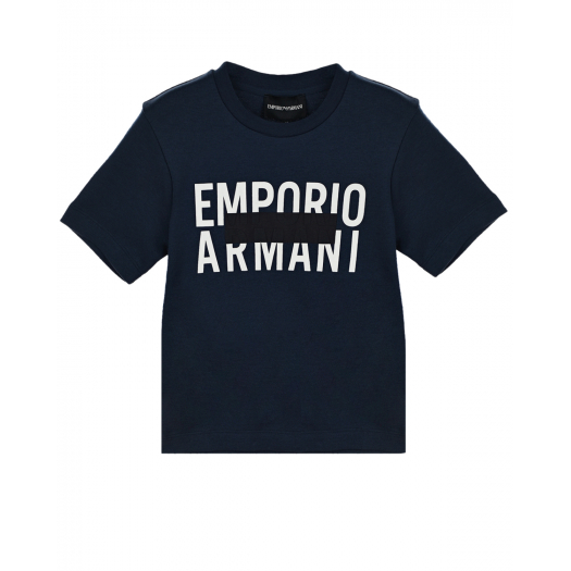 Синяя футболка с белым логотипом Emporio Armani | Фото 1
