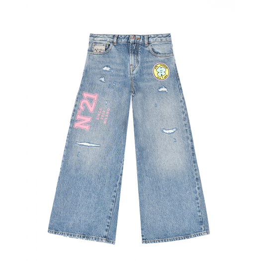 Широкие синие джинсы с разрезами No. 21 | Фото 1