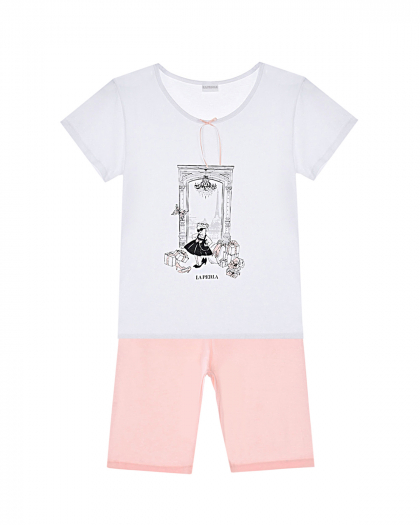 Пижама: розовые шорты и белая футболка La Perla | Фото 1