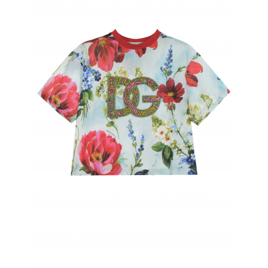 Футболка с цветочным принтом и вышивкой в виде логотипа Dolce&Gabbana | Фото 1