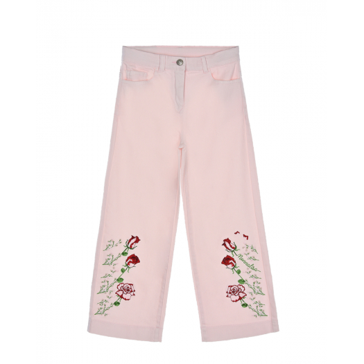 Розовые брюки с вышивкой &quot;розы&quot; Monnalisa | Фото 1