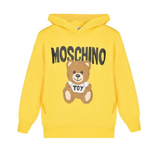 Желтая толстовка-худи с принтом &quot;мишка&quot; Moschino | Фото 1