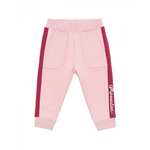 Розовые спортивные брюки с бордовыми лампасами Monnalisa | Фото 1