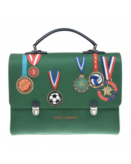Зеленый ранец с принтом &quot;медали&quot;, 34х12х25 см Dolce&Gabbana Зеленый, арт. EM0076 AU926 HV2EM | Фото 1
