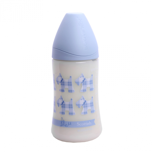 Бутылка Suavinex SCOTTISH 270мл от 0 до 6мес. с силиконовой анатом. соской, голубой, принт собачки  | Фото 1