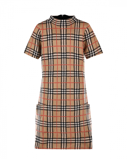Бежевое платье из шерсти в клетку Vintage Check Burberry | Фото 1