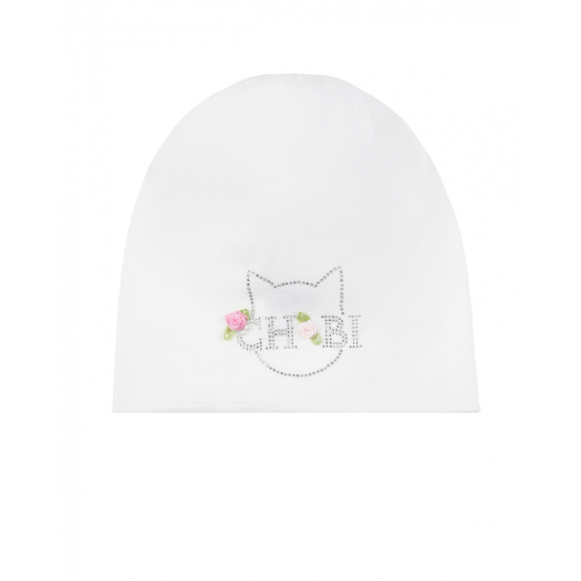 Белая шапка с декором &quot;кот&quot; Chobi | Фото 1