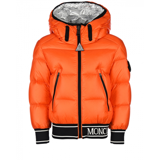 Оранжевая куртка-пуховик с капюшоном Moncler | Фото 1