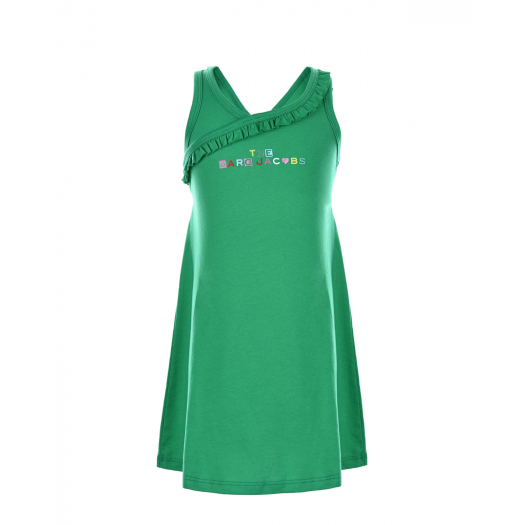 Зеленое платье с асимметричной рюшей  | Фото 1