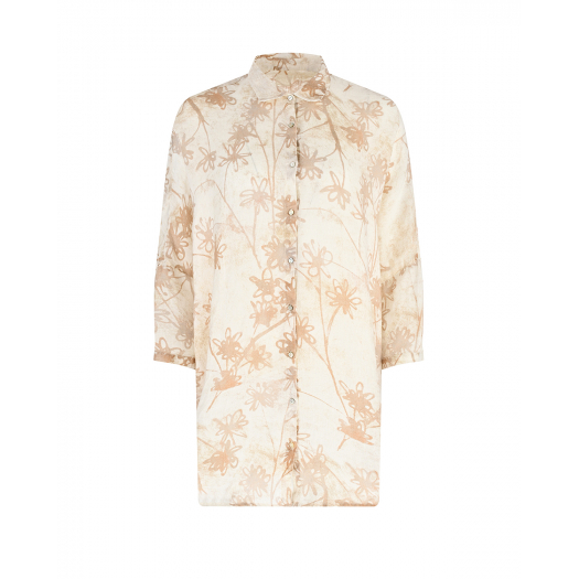 Льняная рубашка с цветочным принтом 120% Lino | Фото 1