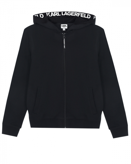 Черная спортивная куртка с логотипом на спинке Karl Lagerfeld kids | Фото 1