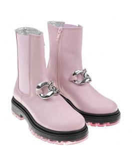 Розовые ботинки с серебристой цепью Monnalisa Розовый, арт. 8C0009 0702 0091 | Фото 1