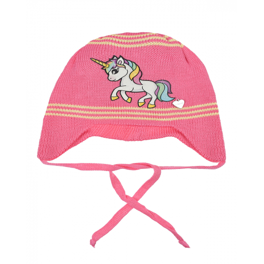 Розовая шапка с принтом &quot;единорог&quot; Il Trenino | Фото 1