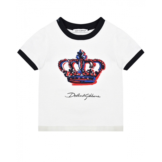 Белая футболка с принтом &quot;корона&quot; Dolce&Gabbana | Фото 1