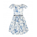 Белое платье с синим цветочным принтом Monnalisa | Фото 1
