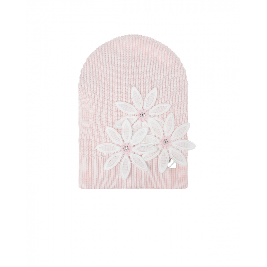Розовая шапка с аппликацией &quot;цветы&quot; Il Trenino | Фото 1